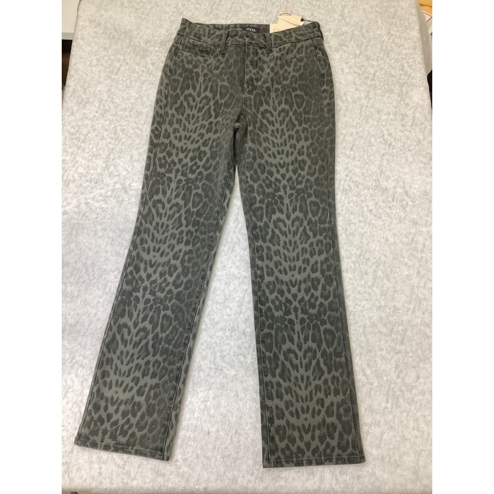 NYDJ Marilyn Straight Leg Jeans Vine Leaf Leopard Print High Rise Lift Tuck 4